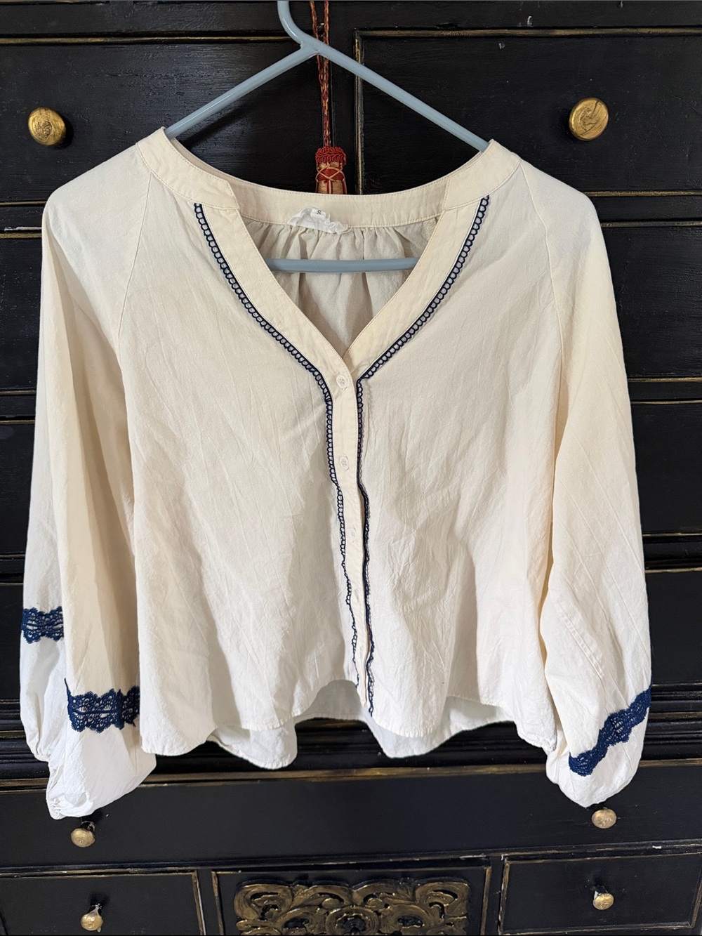 Able Cream Blouse with Navy Trim